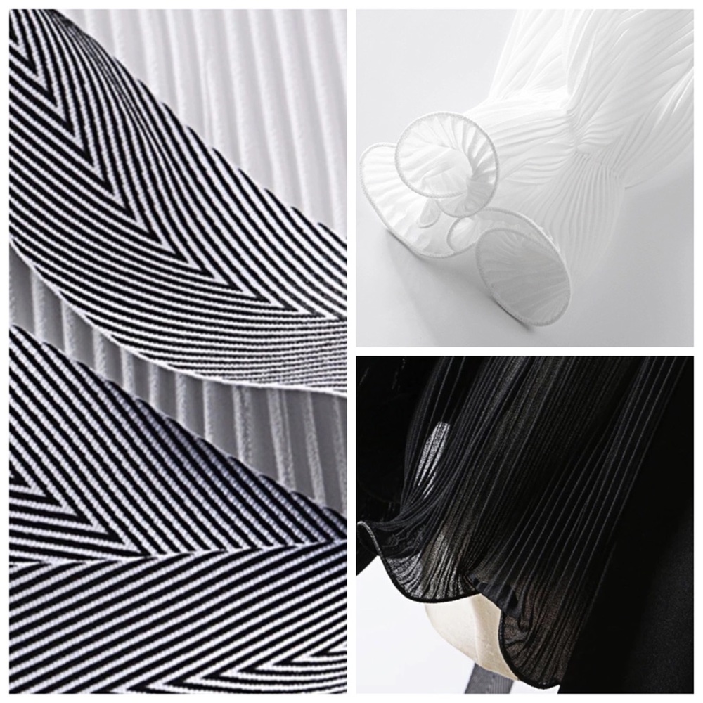 Black & White Pleated Asymmetrical Wrap Top - Picture 8 of 8